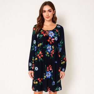 Old Navy Swing Dress Cottage Core A Line Knee Length Tropical Print Long Sleeve